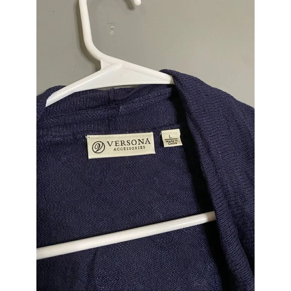 Versona Navy Crinkle Open Front Cardigan Size Large